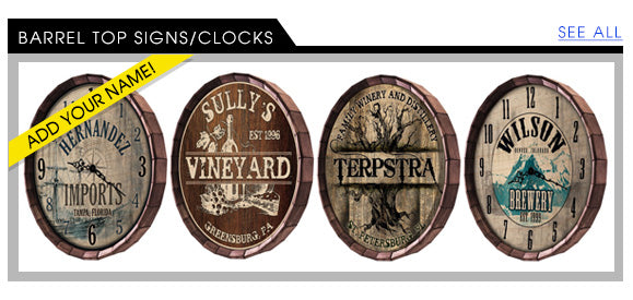 custom barrel top signs and clocks